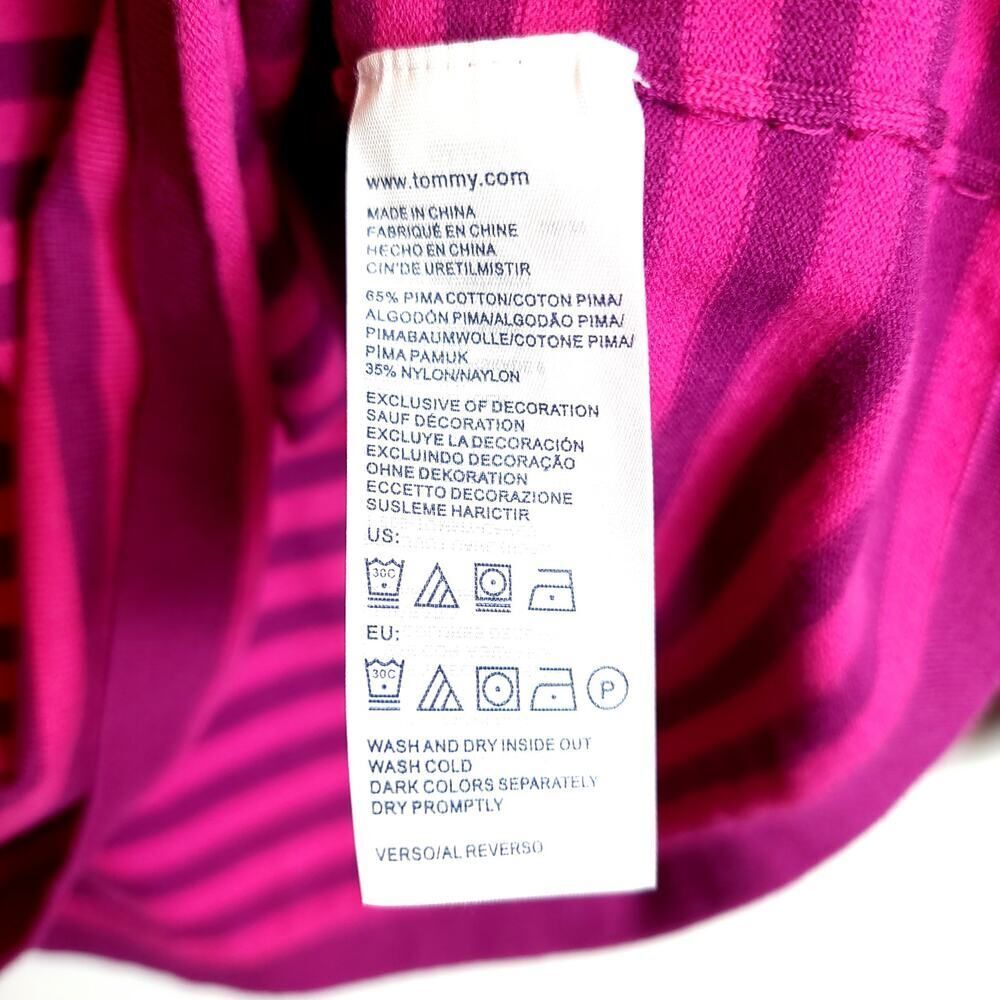 Tommy Hilfiger V Neck Pima Cotton Long Sleeve Tee Pink Purple Size XL Y2K - Picture 7 of 9